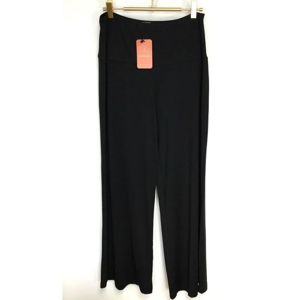 NWT Arolina Womens Black Classic Elastic Waist Wide Leg Dress Pants Size Medium